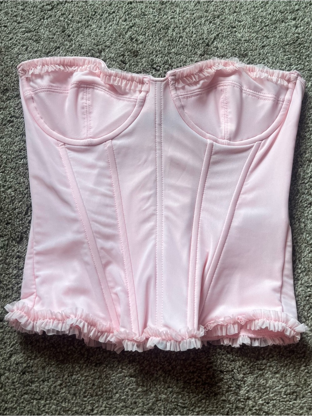 Edikted Light Pink Strapless Corset with Ruffle Hem